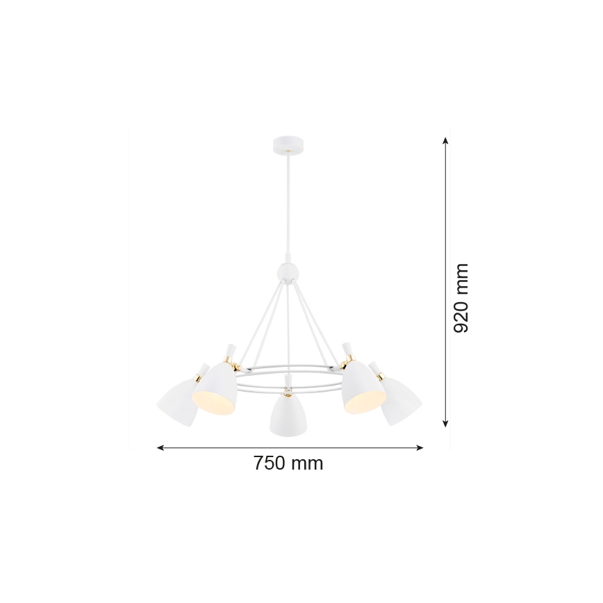 Argon 2117 - Csillár rúdon CHARLOTTE 5xE27/15W/230V fehér/arany