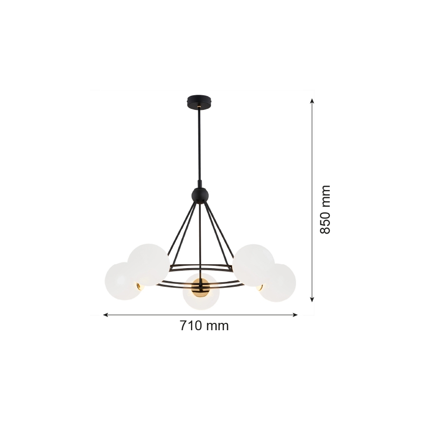 Argon 2119 - Csillár rúdon AMALFI 5xE27/15W/230V fekete/fehér