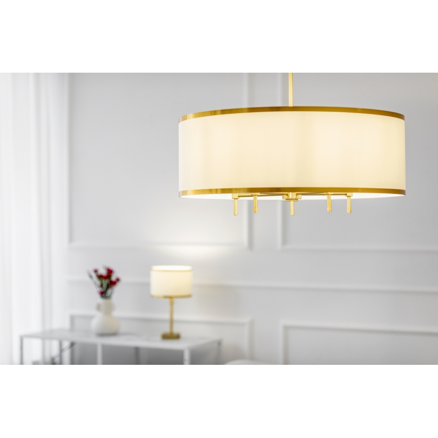 Argon 2132 - Csillár rúdon ABBANO 5xE14/7W/230V sárgaréz/fehér