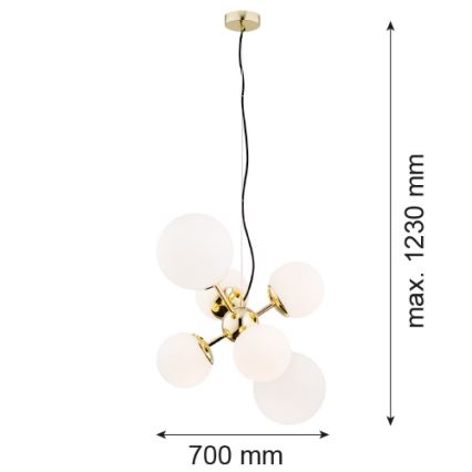 Argon 2532 - Csillár zsinóron SATELITE 6xE27/15W/230V arany