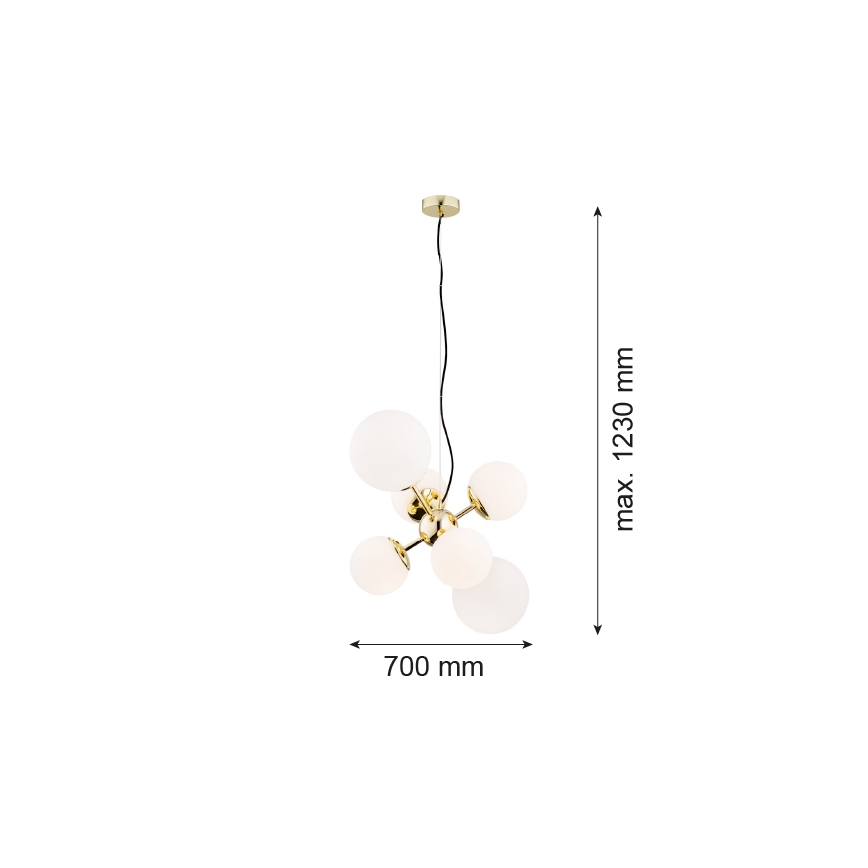 Argon 2532 - Csillár zsinóron SATELITE 6xE27/15W/230V arany