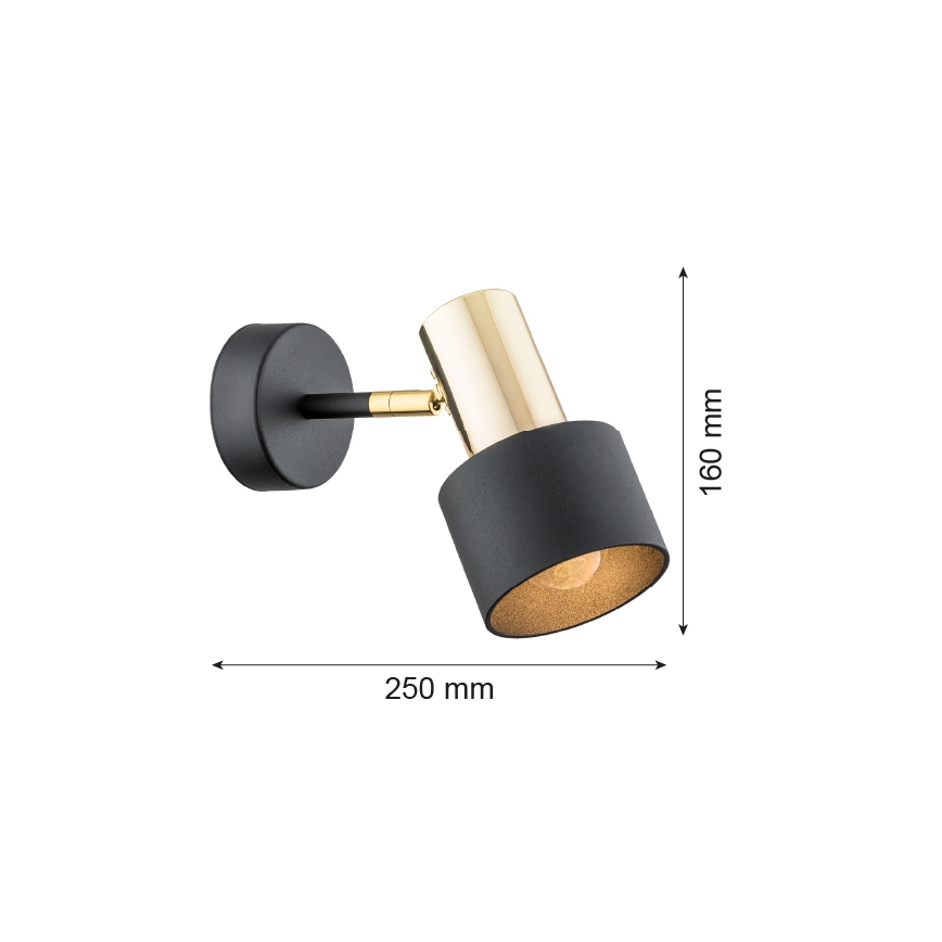 Argon 4265 - Fali spotlámpa DORIA 1xE27/15W/230V fekete/sárgaréz