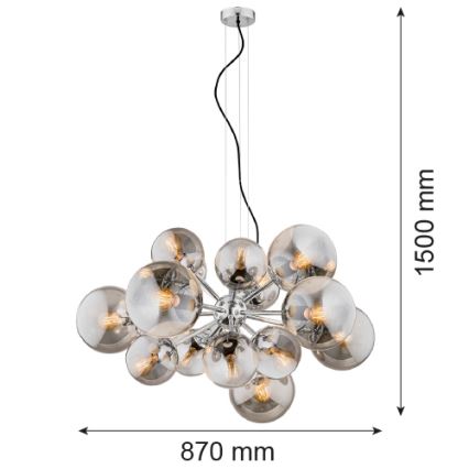 Argon 5022 - Csillár zsinóron SATELITE 15xE27/15W/230V fényes króm