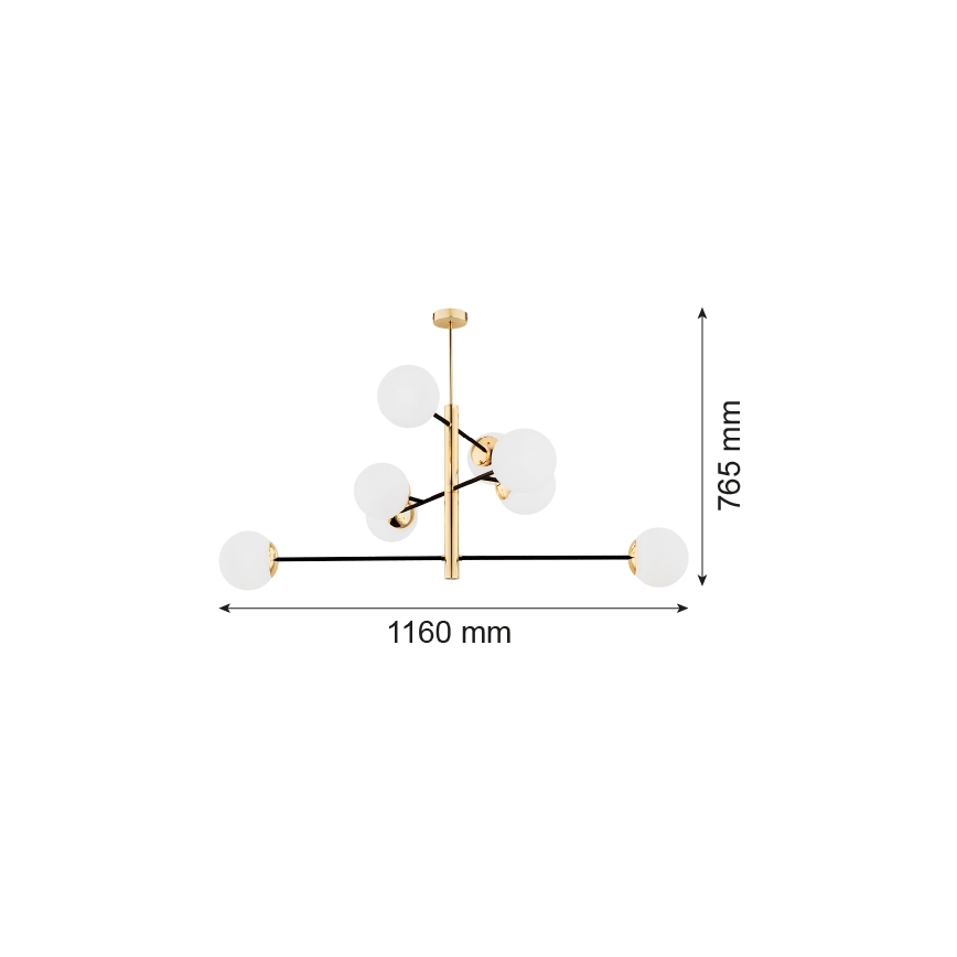Argon 5041 - Csillár rúdon CAMERON 8xE27/15W/230V sárgaréz/fekete