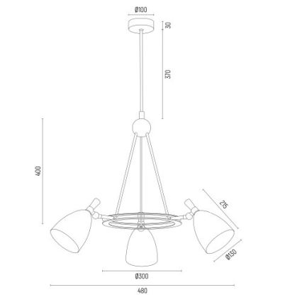 Argon 6148 - Csillár rúdon CHARLOTTE 3xE27/15W/230V fehér/arany