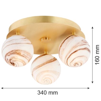 Argon 6290 - Mennyezeti lámpa FABIO 3xE14/7W/230V alabástrom arany