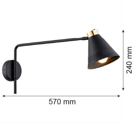 Argon 8009 - Fali lámpa AVALONE 1xE27/15W/230V 57 cm fekete/arany