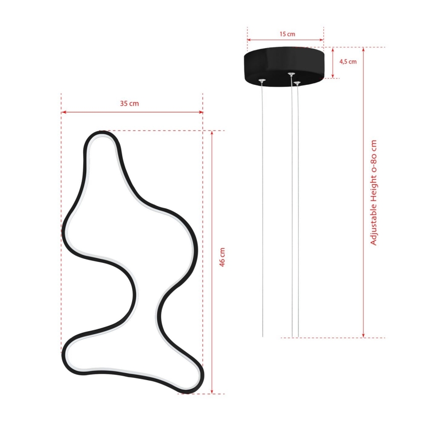 ARTISAN LED csillár kábelen, 36W, 230V, 4000K, fekete