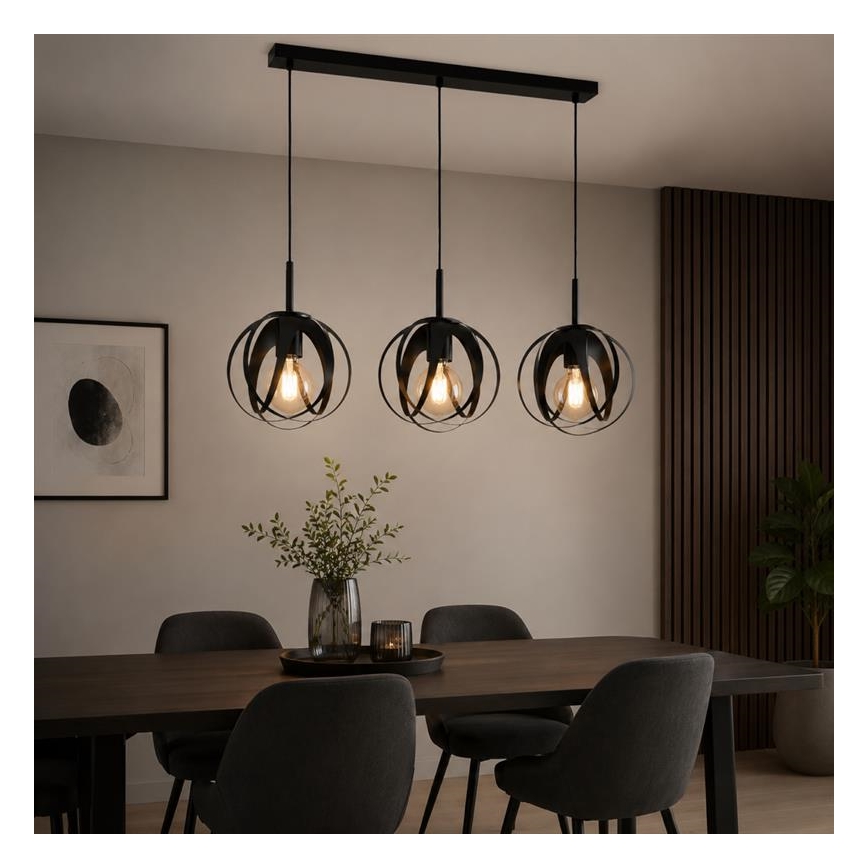 ASANI kábeles csillár 3xE27/15W/230V fekete