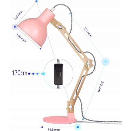Asztali lámpa 1xE27/40W/230V rózsaszín