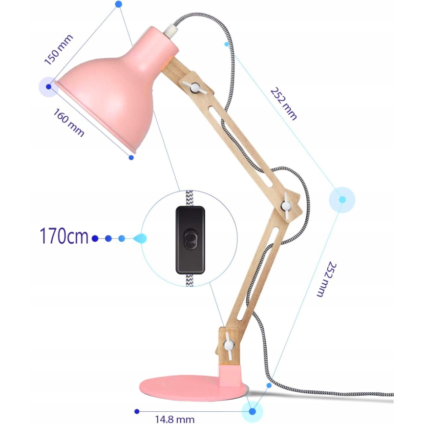 Asztali lámpa 1xE27/40W/230V rózsaszín