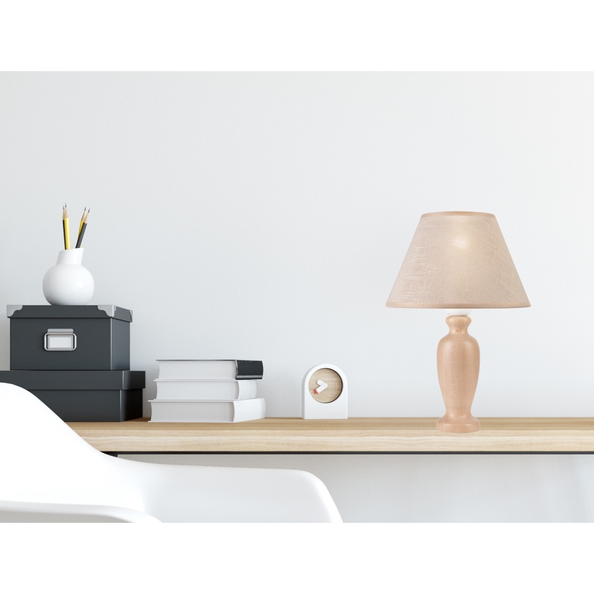 Asztali lámpa AMFORA 1xE27/60W/230V bézs/bükkfa
