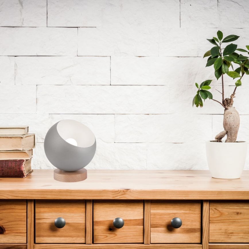 Asztali lámpa AVA BALL 1xE27/60W/230V ezüst/bükkfa