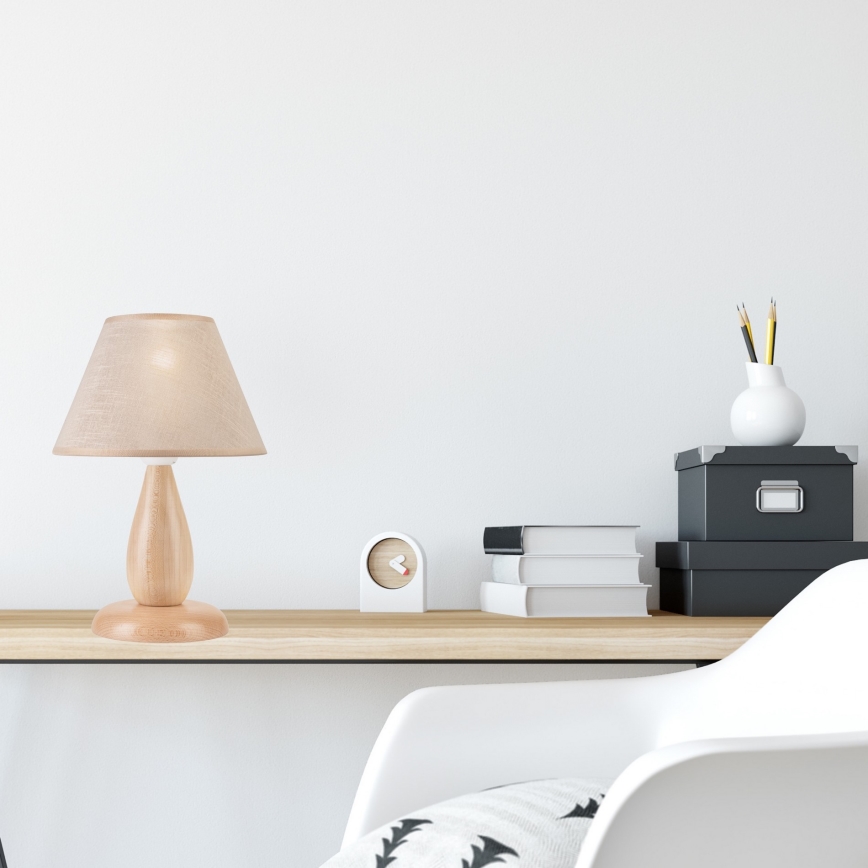 Asztali lámpa PERA 1xE27/60W/230V bézs/bükkfa