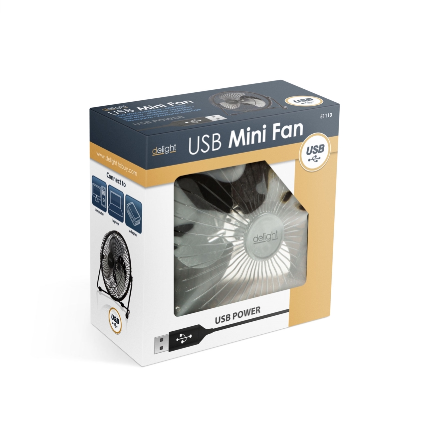Asztali ventilátor 1,75 W/5 V USB, Ø 18 cm, fekete