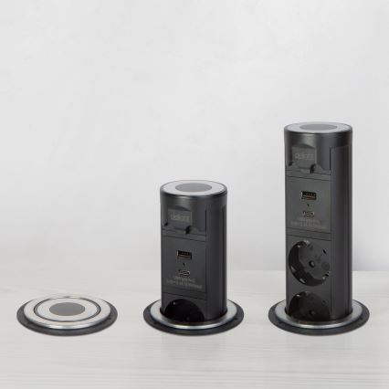 Asztallapra szerelhető csatlakozóoszlop 3×230 V + USB-A + USB-C fekete
