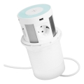 Asztallapra szerelhető konnektoros oszlop vezeték nélküli töltéssel — 4×230 V + 2×USB-A + 2×USB-C, fehér
