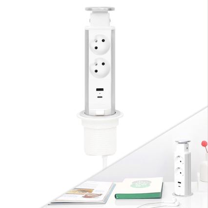 Asztallapra szerelhető konnektoroszlop 2×230 V + USB-A + USB-C