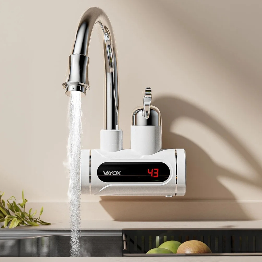 Átfolyós vízmelegítő LED-del kijelző 3000W/230V IPX4 fehér