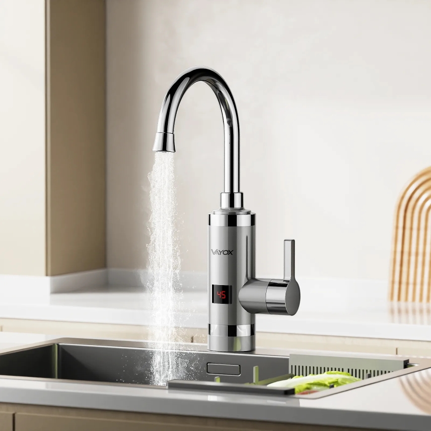 Átfolyós vízmelegítő LED kijelzővel 3000W/230V IPX4 rozsdamentes