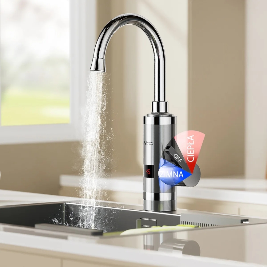 Átfolyós vízmelegítő LED kijelzővel 3000W/230V IPX4 rozsdamentes