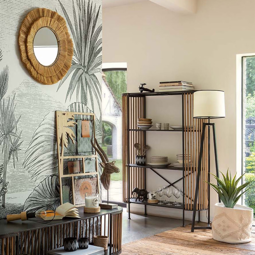 Atmosphera - Fali tükör ALBA 57 cm átmérőjű, rafia anyagból