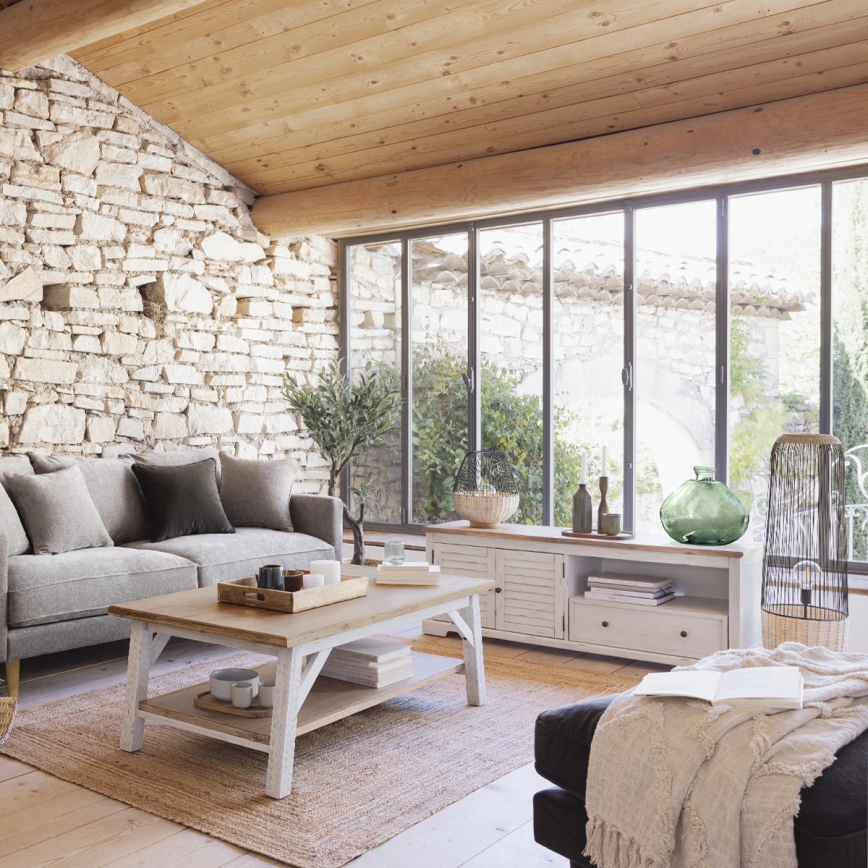 Atmosphera - Állólámpa ANEA 1xE27/40W/230V rattan/bükkfa