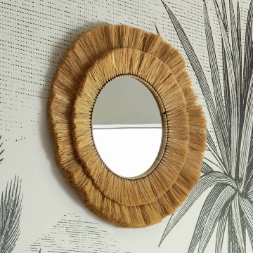 Atmosphera - Fali tükör ALBA 57 cm átmérőjű, rafia anyagból