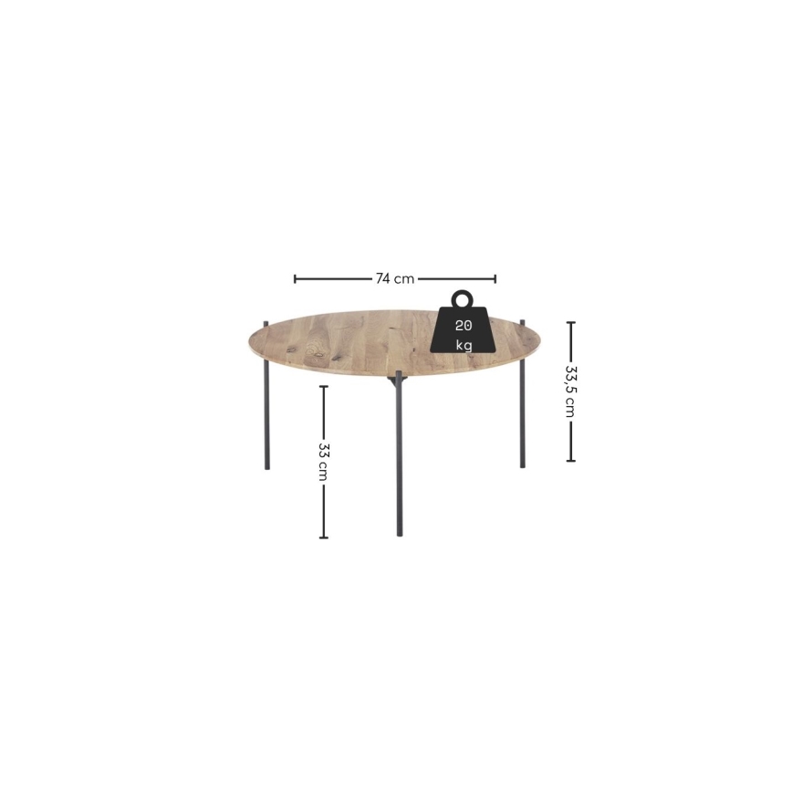 AURA dohányzóasztal Ø 74 cm, tölgy/antracit