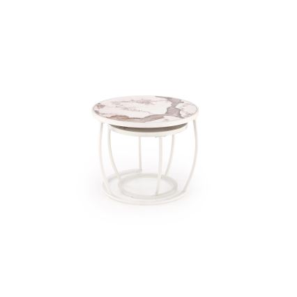 AURORO 2 db-os dohányzóasztal szett, bézs/fehér