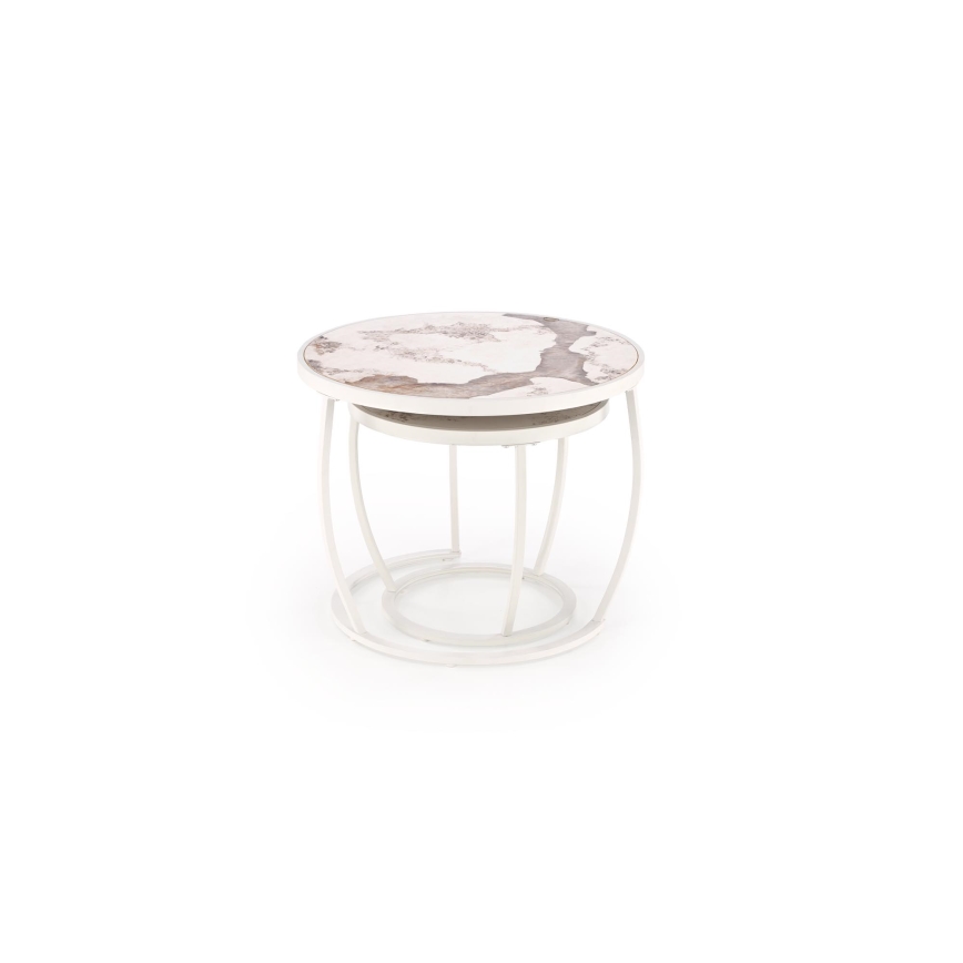 AURORO 2 db-os dohányzóasztal szett, bézs/fehér