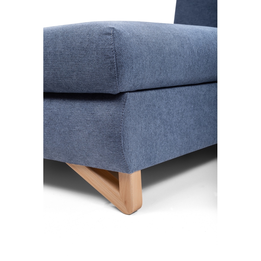 AVESTA L alakú, balos kivitelű, ággyá alakítható kárpitozott sarokkanapé tárolóval, kék