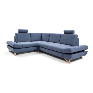 AVESTA balos L alakú kárpitozott ülőgarnitúra, ággyá alakítható és tárolóval, kék