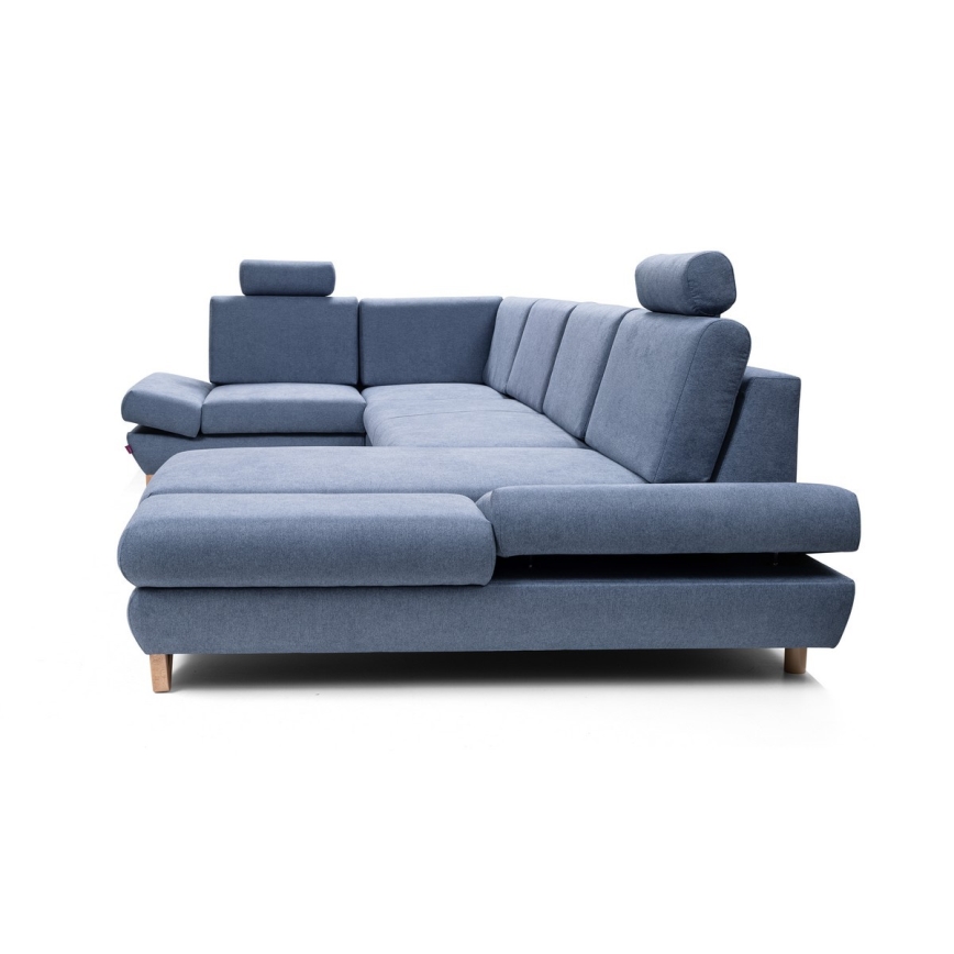 Ággyá nyitható, U-alakú kárpitozott sarokülőgarnitúra tárolóhellyel AVESTA kék