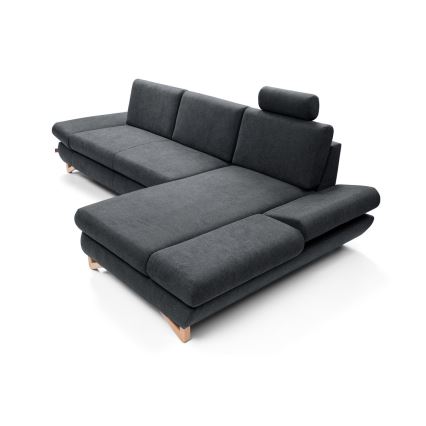 AVESTA jobb oldali, ággyá nyitható, kárpitozott L alakú ülőgarnitúra tárolóval, antracit