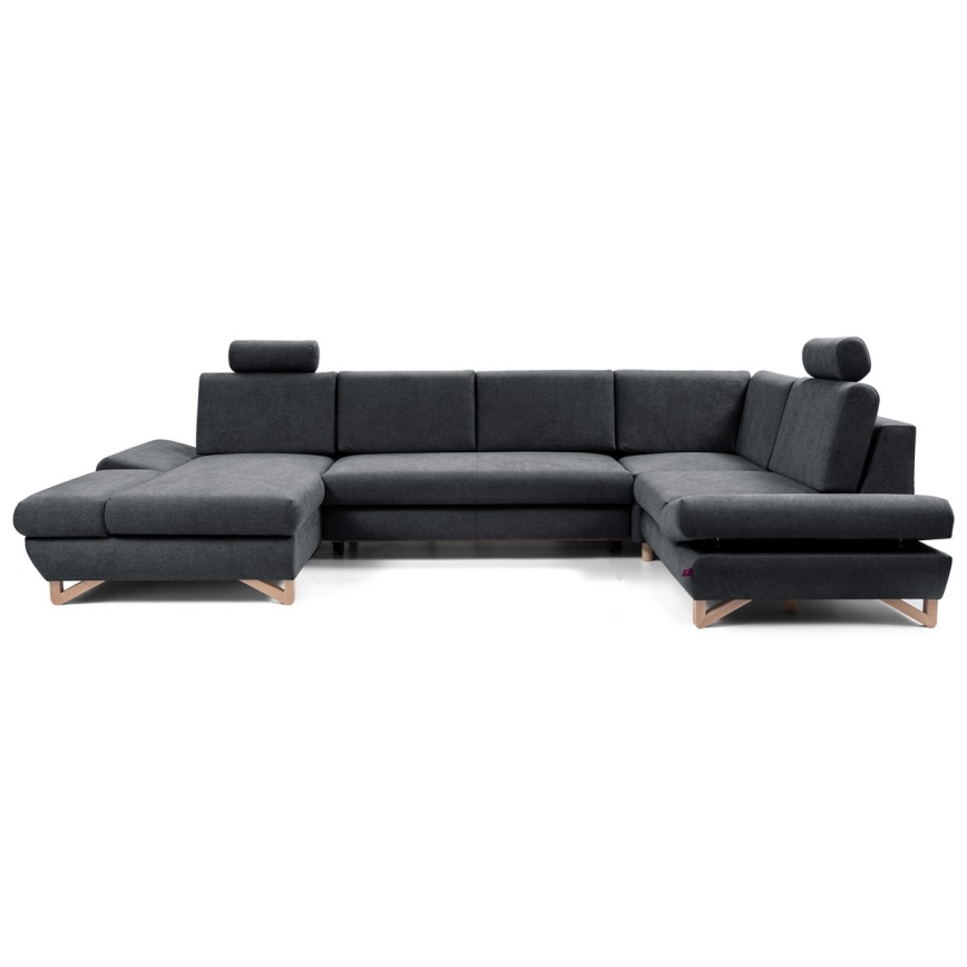 Kihúzható U-alakú kárpitozott sarokülőgarnitúra tárolóval AVESTA antracit