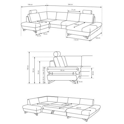 Kihúzható U-alakú kárpitozott sarokülőgarnitúra tárolóval AVESTA antracit