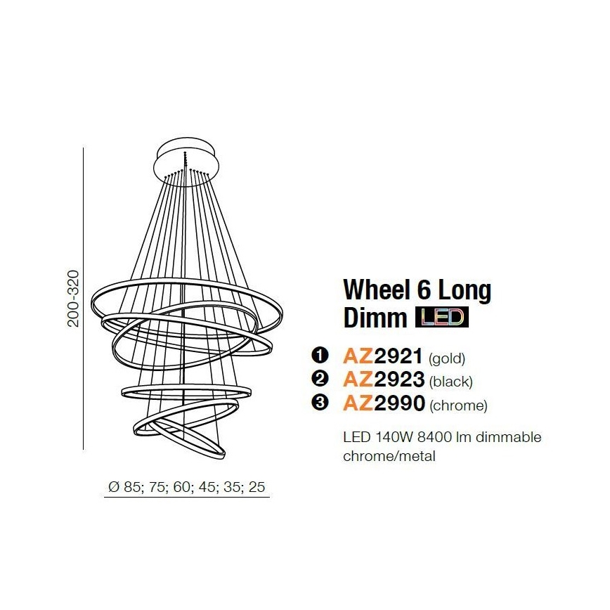 Azzardo AZ2921 - LED Dimmelhető csillár zsinóron WHEEL 6xLED/140W/230V