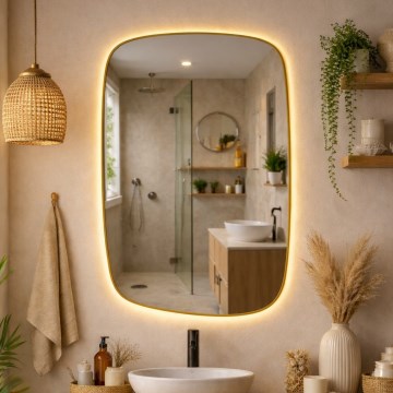 Baltica Design - LED-es fürdőszobai fali tükör háttérvilágítással STONE CALM LED/15W/230V 2700K 90x60 cm IP65 arany