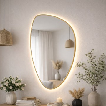 Baltica Design - LED háttérvilágításos fürdőszobai fali tükör STONE FLUID LED/15W/230V 2700K 92x55 cm IP65 arany