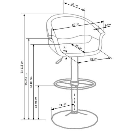 Bárszék 115x60 cm fehér/fekete/fényezett króm