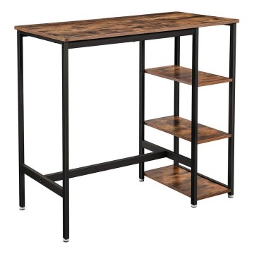 BARTIS bárasztal polcokkal, barna/fekete