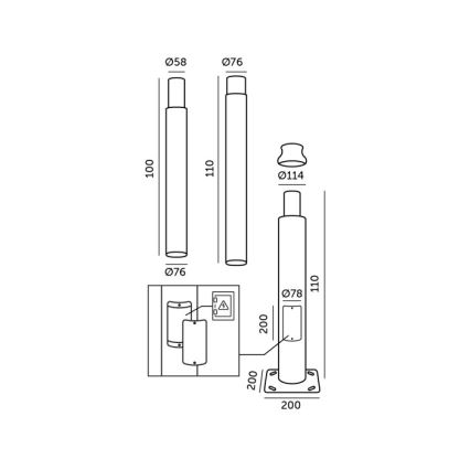 BASE fém világítóoszlop, 3 m, fekete