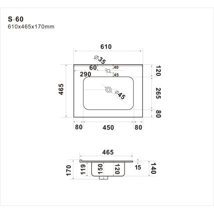BATH DELUXE 06-060-27-02-00 - Süllyesztett mosdó LILLESNAD 61x46 cm kerámia/fekete