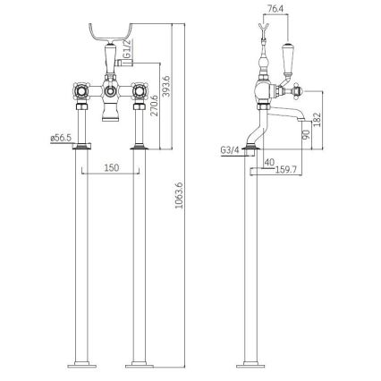 BATH DELUXE 28-108-01-60-00 - Szabadon álló fürdő szett csappal AEROSKOBING 106,3 cm fényezett króm