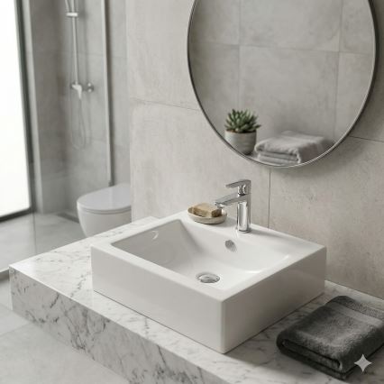 Bathco 0010 - BOLONIA ráültethető mosdó 51x45,5 cm porcelán/fehér