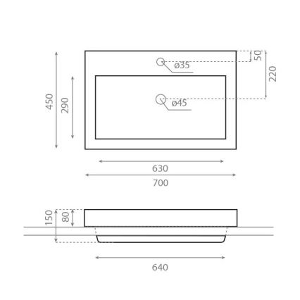 Bathco 0023 - MANCHESTER beépíthető mosdó 70x45 cm, porcelán, fehér