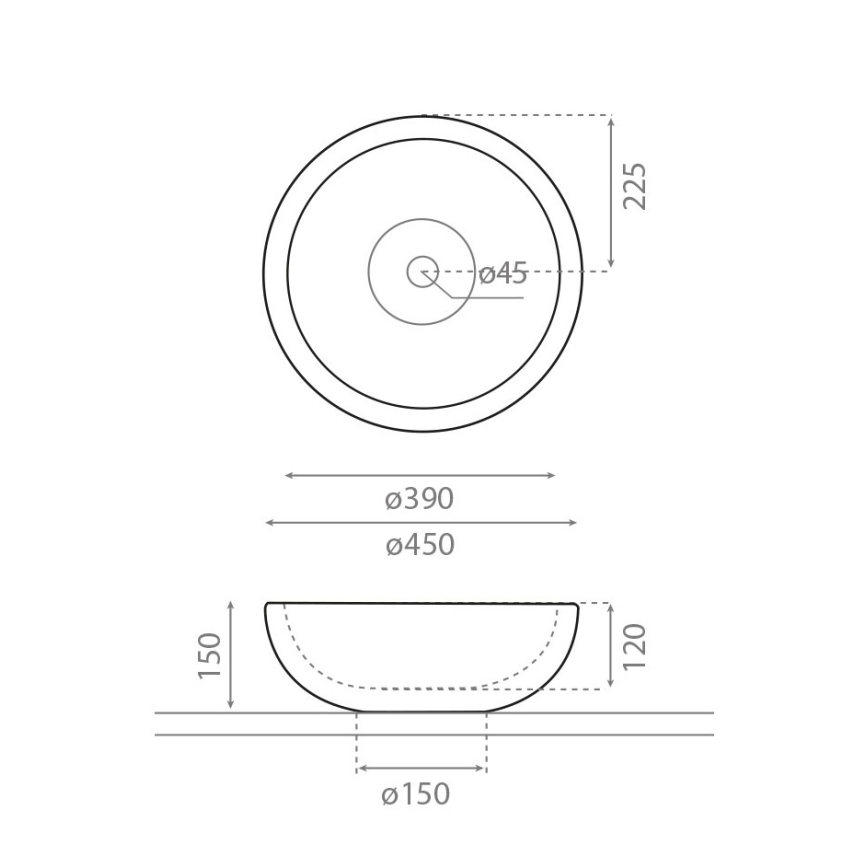 Bathco 00317 - PUKET ráültethető mosdó, Ø 45 cm, kőszínű/szürke