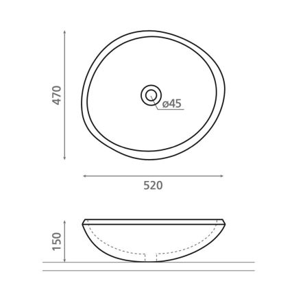 Bathco 00393 - RIO 52x47 cm ráültethető mosdó kő/szürke