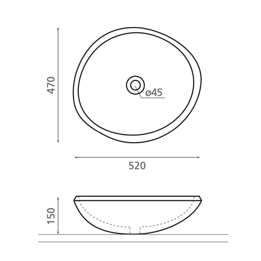 Bathco 00393 - RIO 52x47 cm ráültethető mosdó kő/szürke
